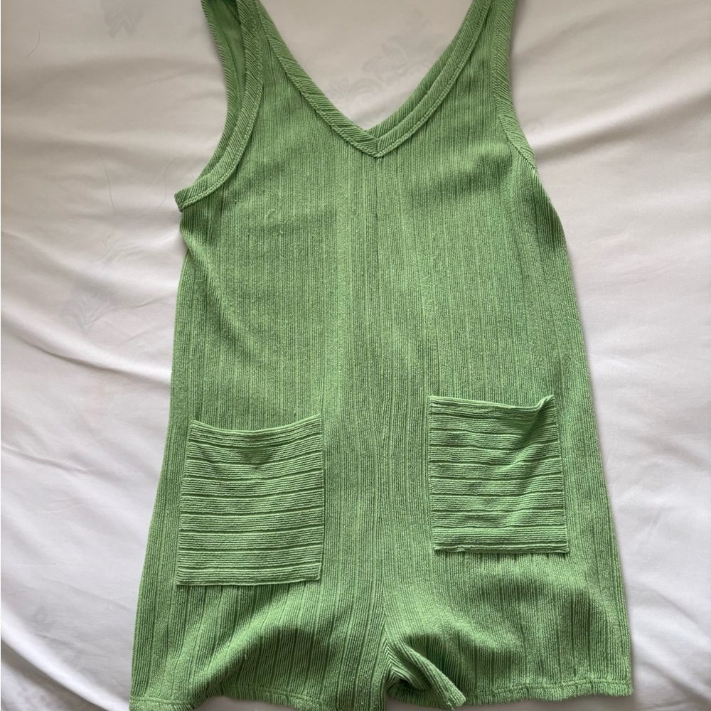 Green Ribbed Sleeveless Romper